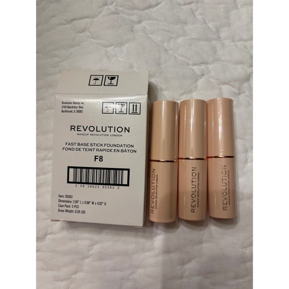 Revolution Makeup London Other - Revolution Fast Base Stick Foundation F8 Medium Skin 3 Pack New Dewy Finish